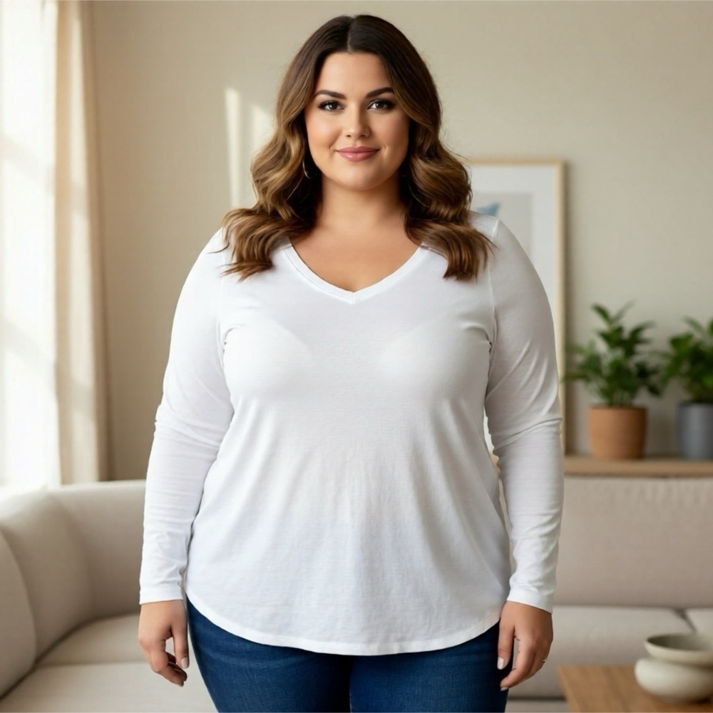 Torrid White Long Sleeve Tshirt Basic Top Tunic Size 4X Stretch Pristine Cond.